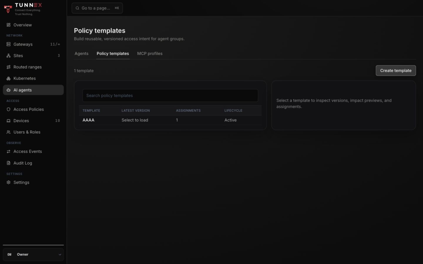Agent policy templates and assignments