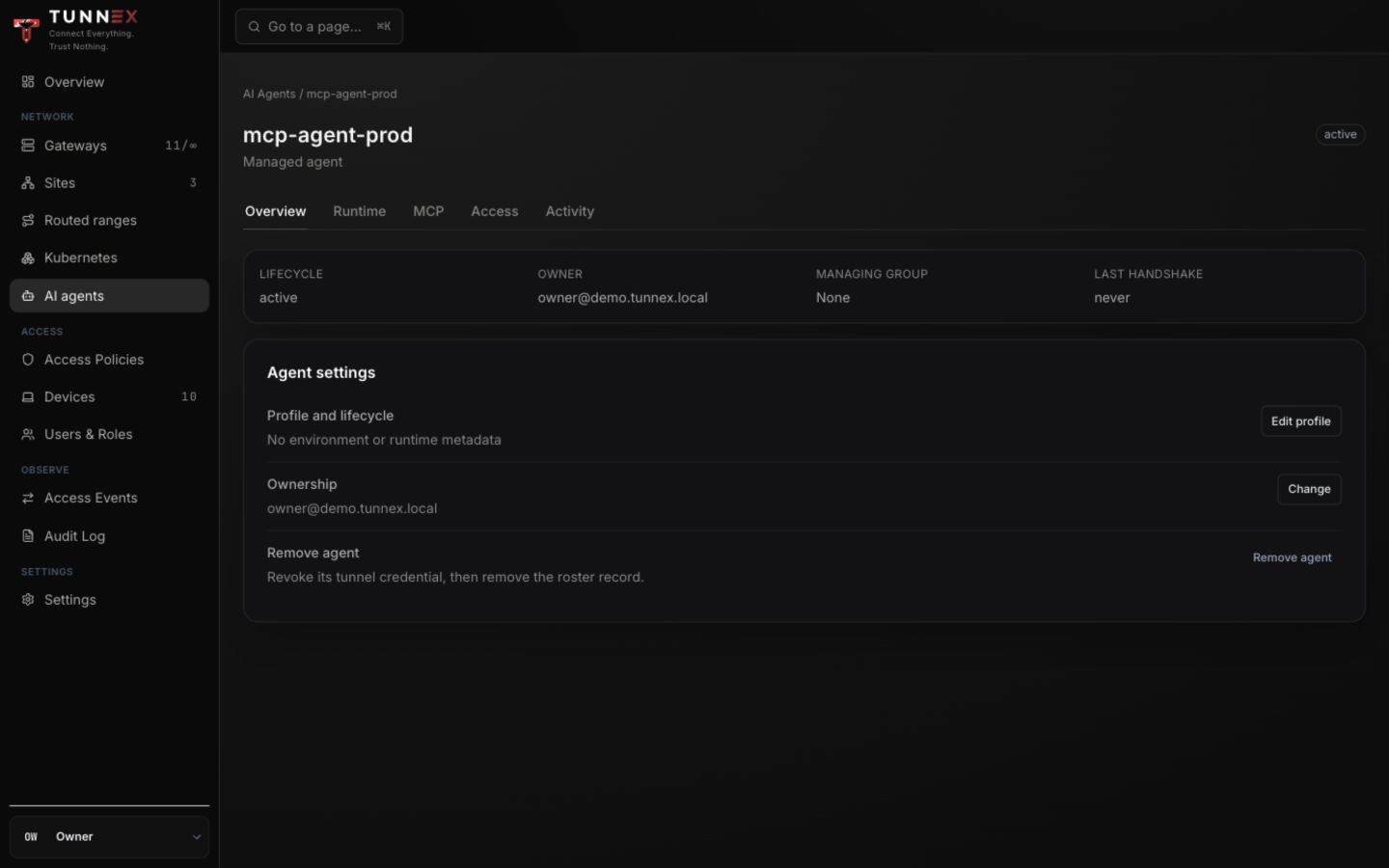 Managed agent overview and lifecycle controls
