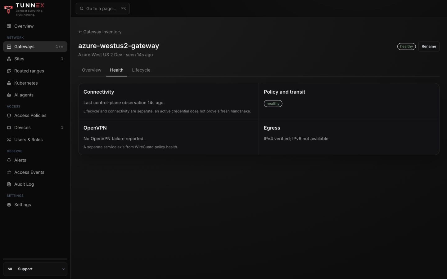 Healthy Azure gateway selected for the private DNS path