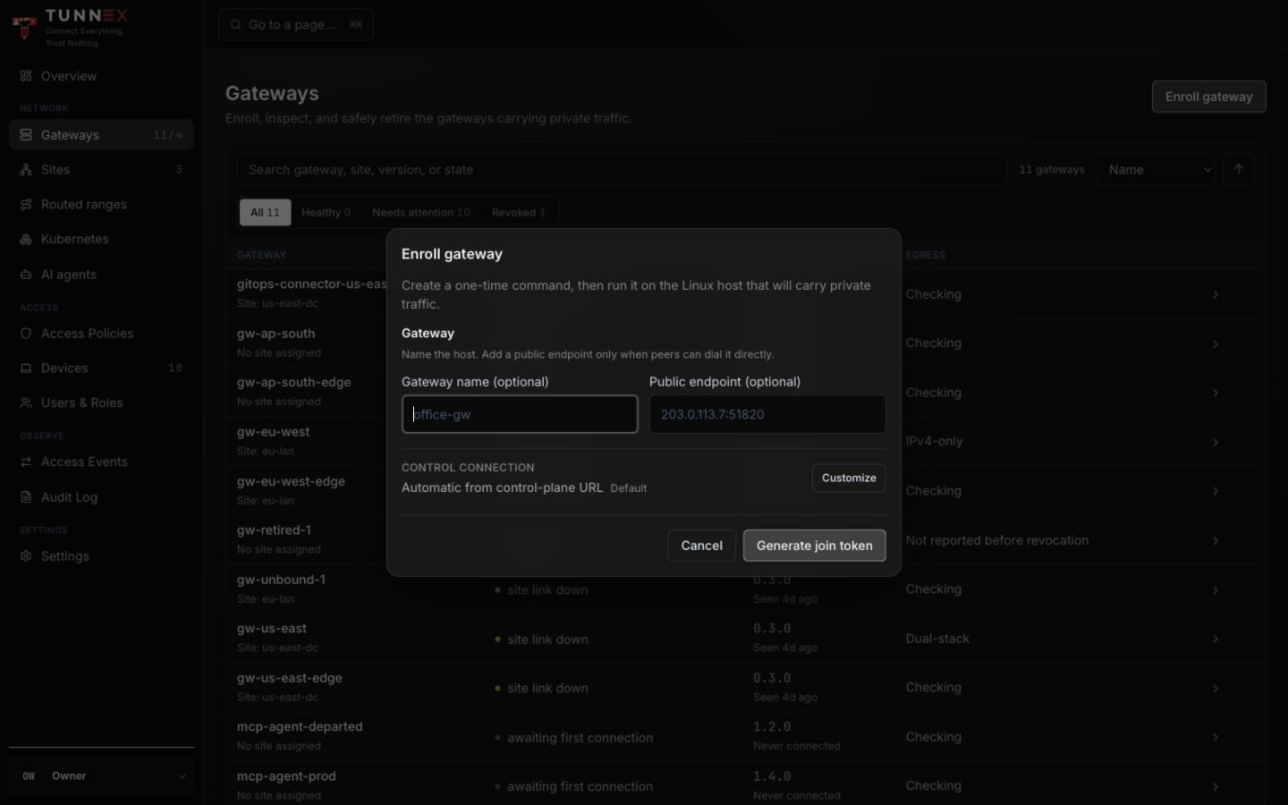 Enroll gateway form