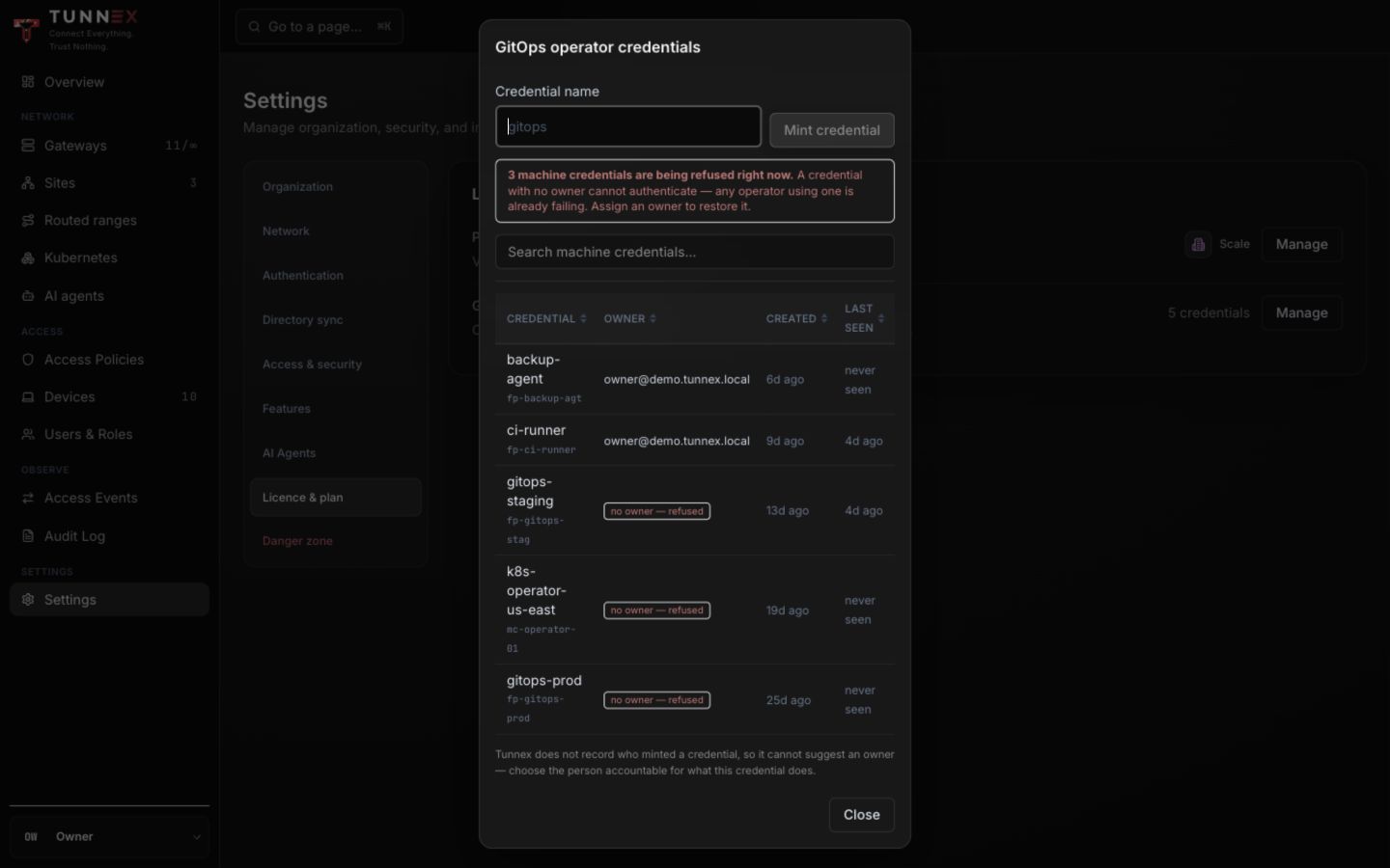 GitOps operator credential inventory and ownership