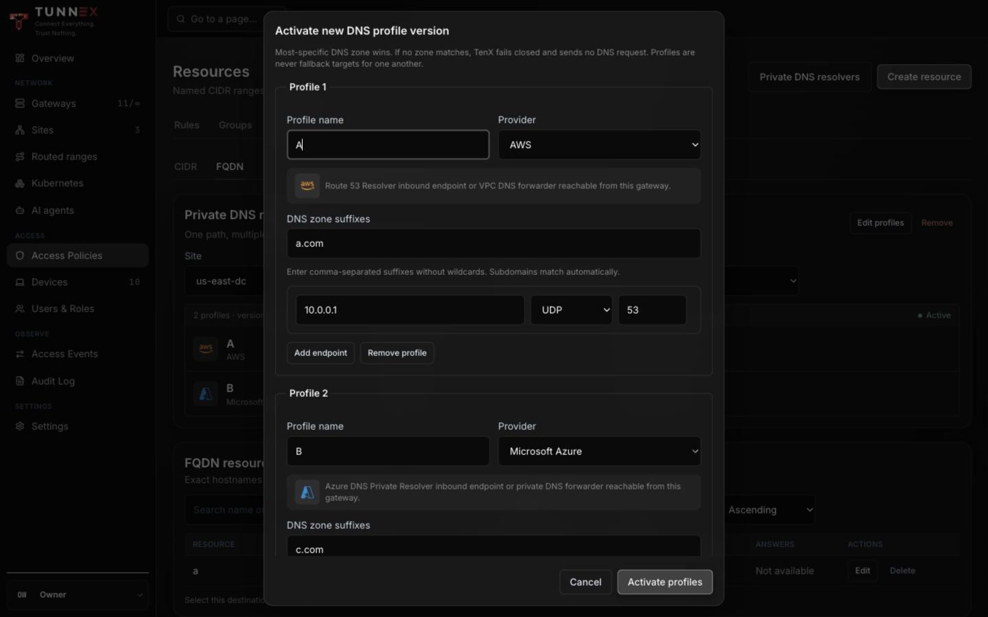 Resolver profile editor with AWS and Azure examples