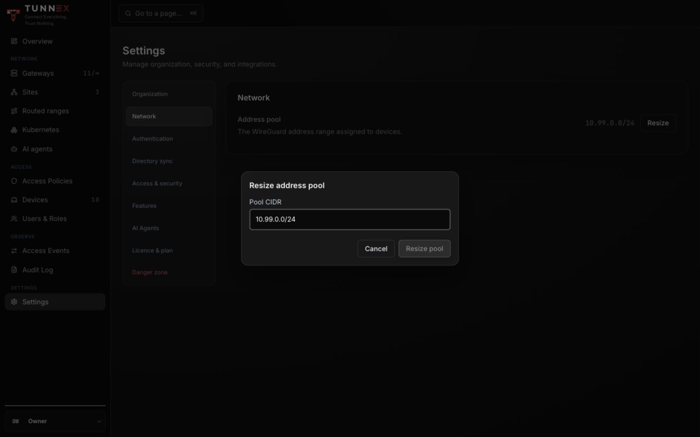 Address-pool resize form