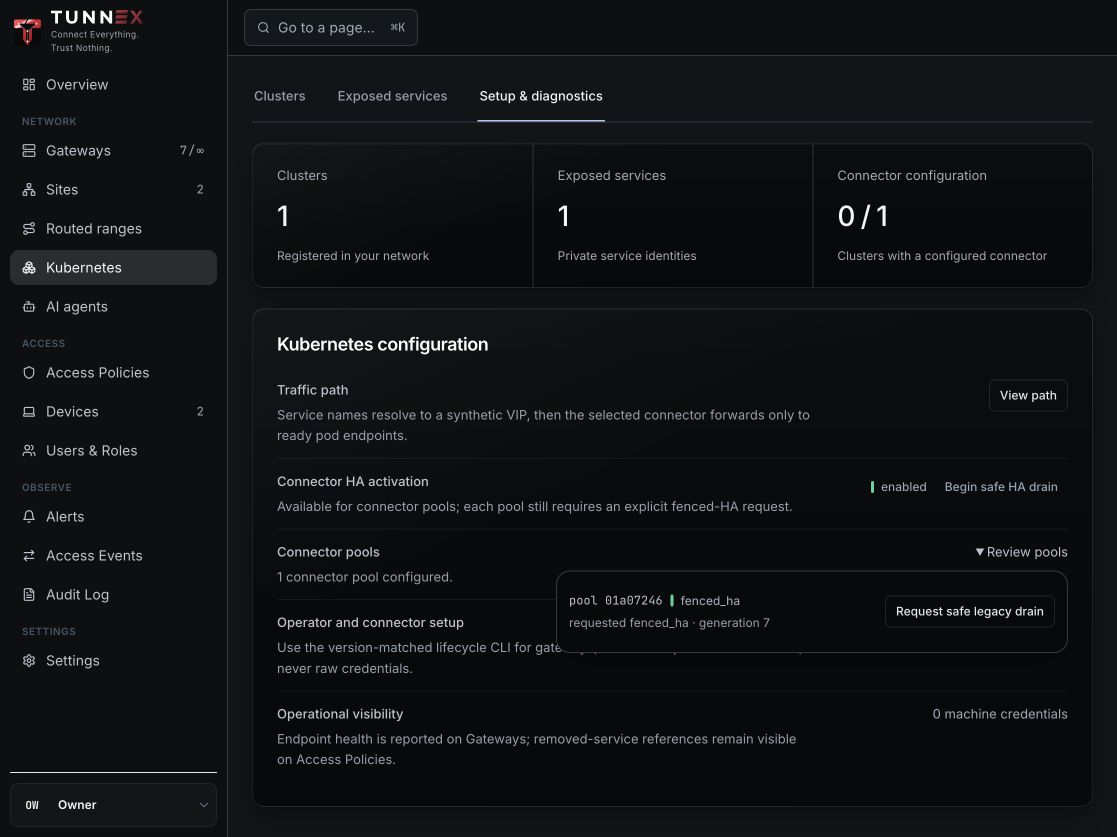 Live connector pool diagnostics showing enabled HA and effective fenced_ha mode