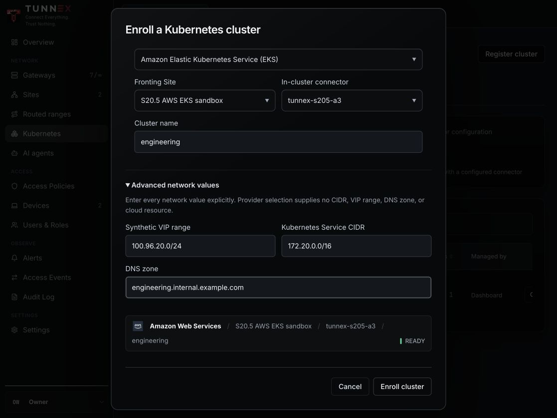 Unsaved registration advanced networking with synthetic range Service CIDR and DNS zone