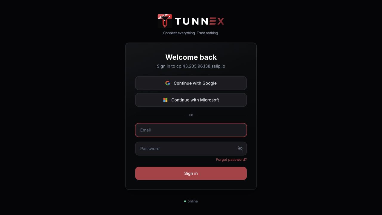 Live VM-backed CP sign-in screen, with empty credential fields